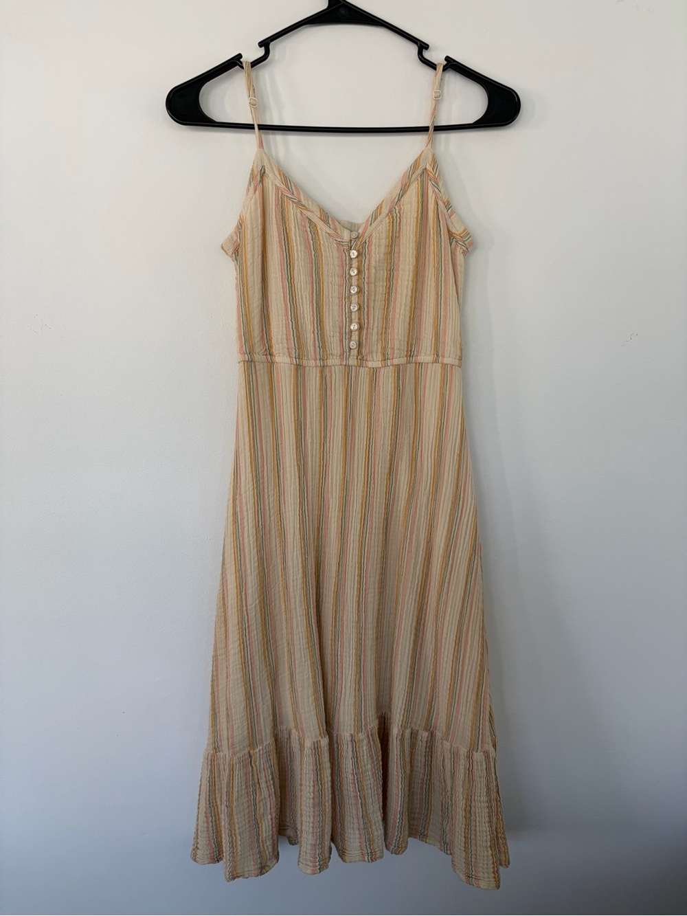 Aerie Striped Beige Midi Sundress with Buttons